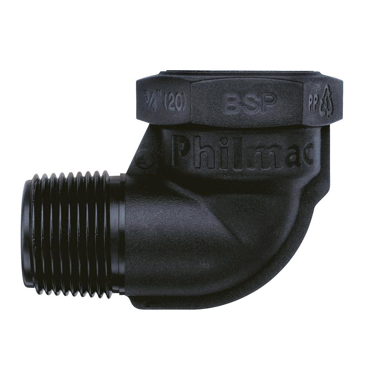Philmac 3/4 Bsp Thread Mi x Fi Pipe Elbow - 90 Degree - Polypropylene - Durable - SuperSaverAU - view 1