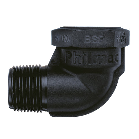 Philmac BSP Threaded MI x FI 90 Degree Pipe Elbow 3/4" - Polypropylene Underground Rated