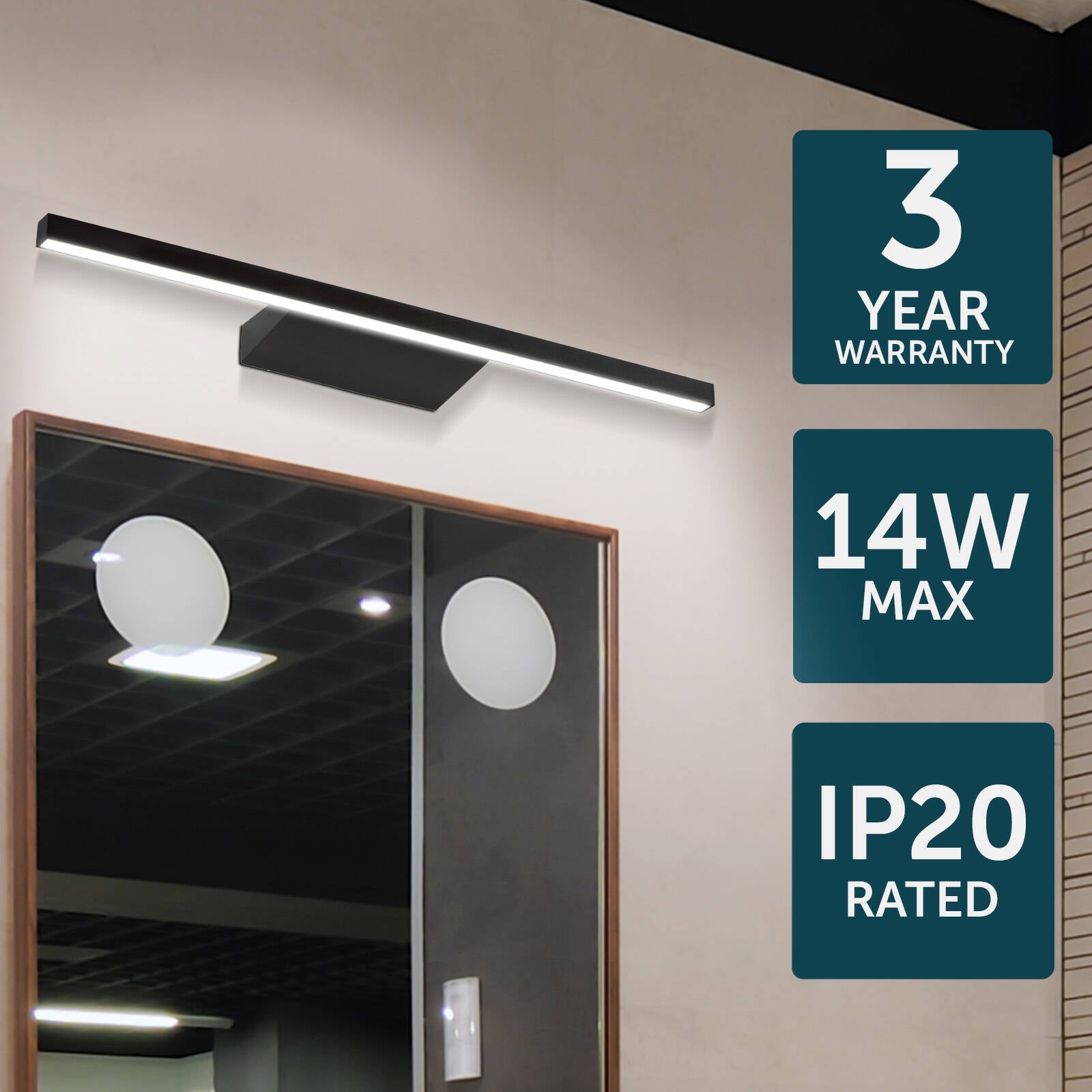Brilliant Kaji 60cm Black 350lm Contemporary LED Vanity and Wall Light Indoor 22537/06