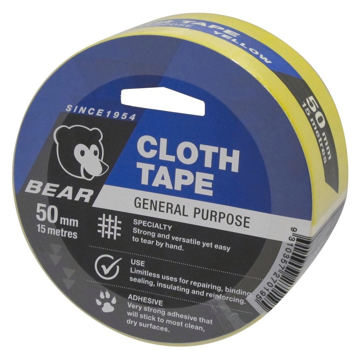 Norton Bear Yellow Cloth Tape 50mm x 15m Indoor Outdoor Hand-Tearable