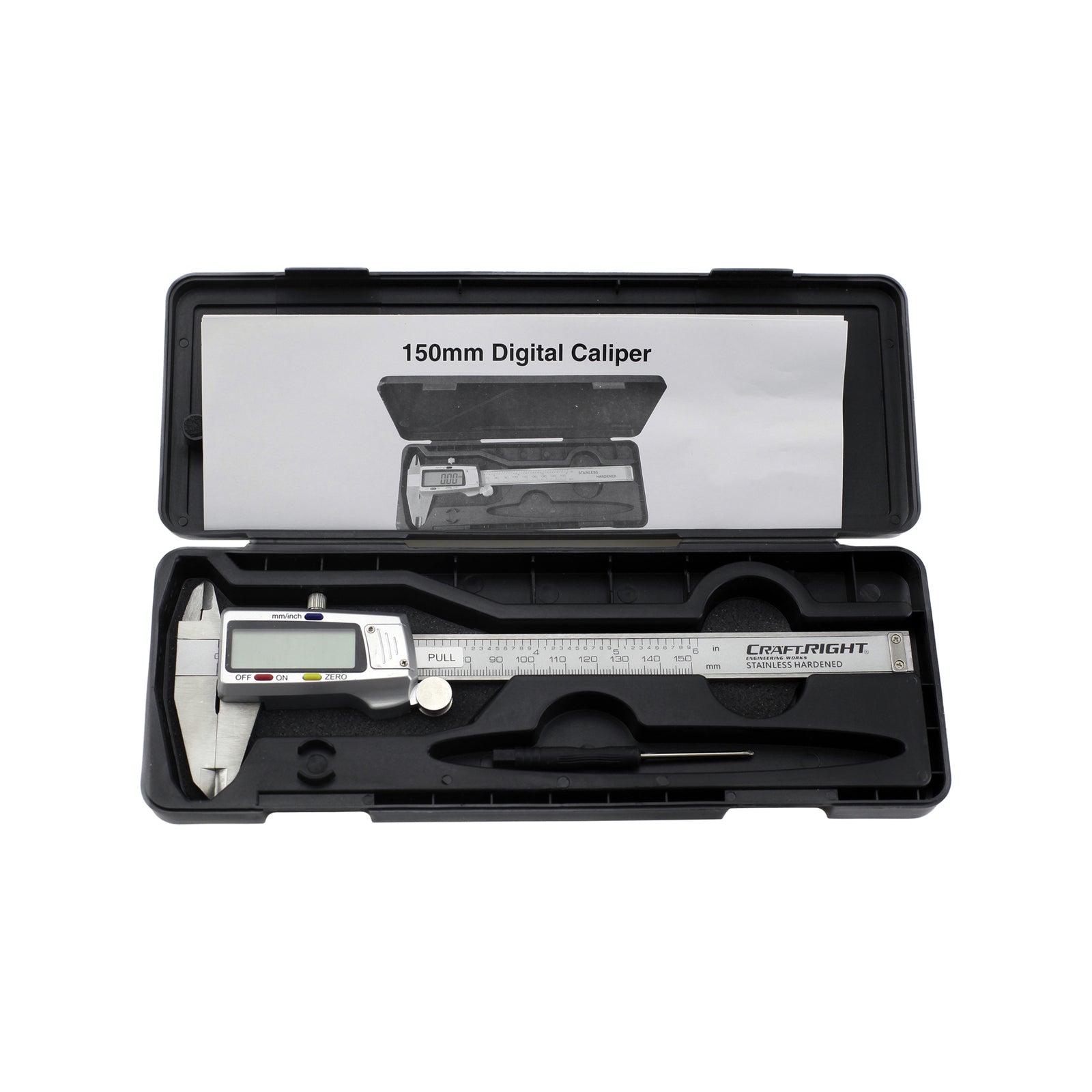 Craftright 150mm Digital Caliper, Stainless Steel, Large LCD Display, Case Included