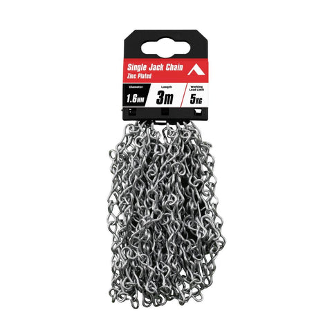 Pinnacle 1 Zinc Plated Single Jack Chain 6mm x 3m - Silver - Rust Resistant - SuperSaverAU - view 1