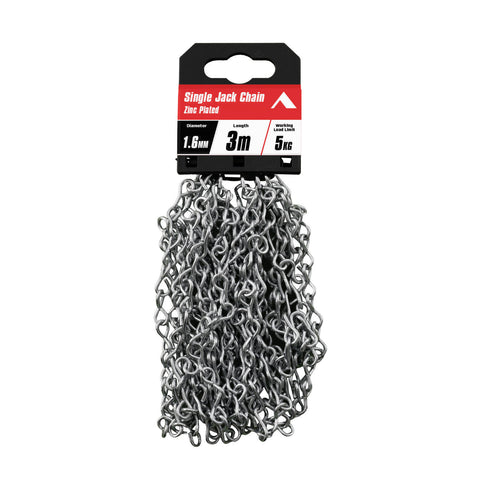 Pinnacle 1.6mm x 3m Zinc-Plated Single Jack Chain