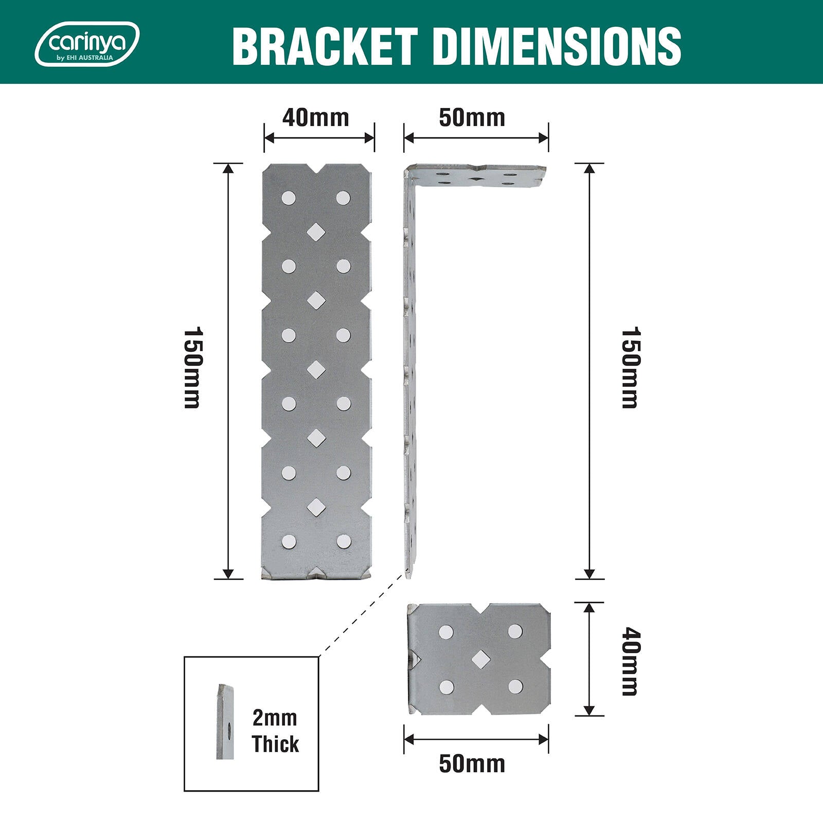 Carinya 150 x 50 x 40 x 2mm Galvanised Steel Angle Make-A-Bracket