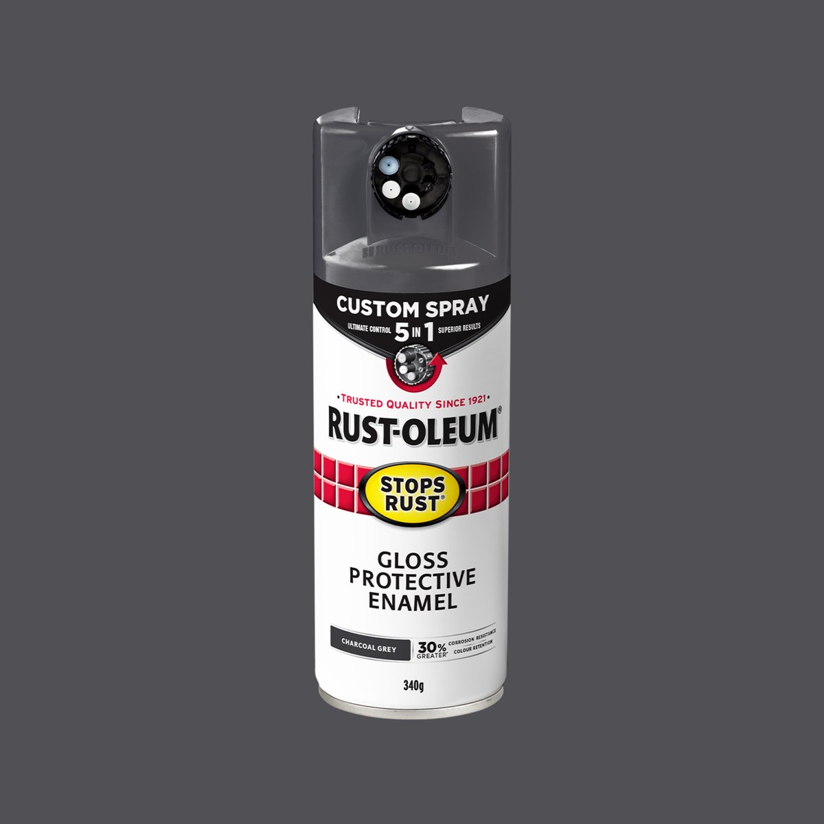 Rust-Oleum 340g Charcoal Grey Gloss Stops Rust Custom Spray 5 In 1 Spray Paint