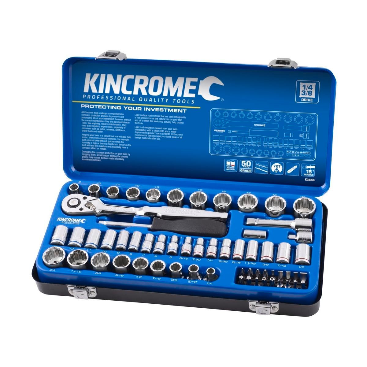Kincrome 61 Piece 1/4" and 3/8" Drive CRV Metric and Imperial Socket Set Ratcheting