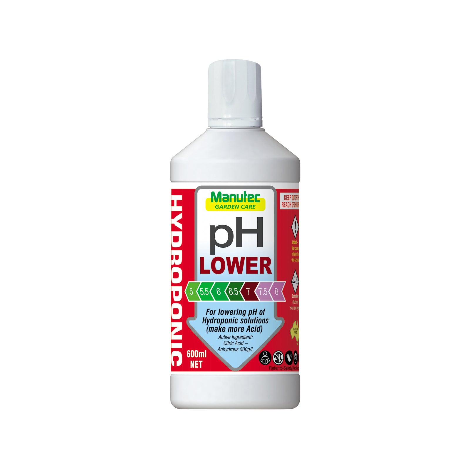 Manutec 600ml Hydroponic pH Lower Acidifying Solution
