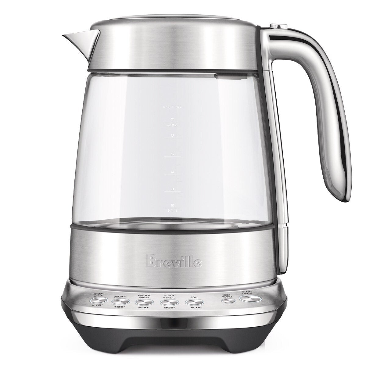 Breville the Smart Crystal Luxe Glass Kettle - Five Temperature Settings, Keep Warm, 2400W - BKE855BSS