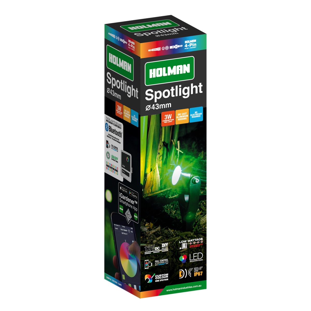 Holman 43mm RGB Spotlight 3W 12V Weather Resistant Waterproof Outdoor SLRGB433
