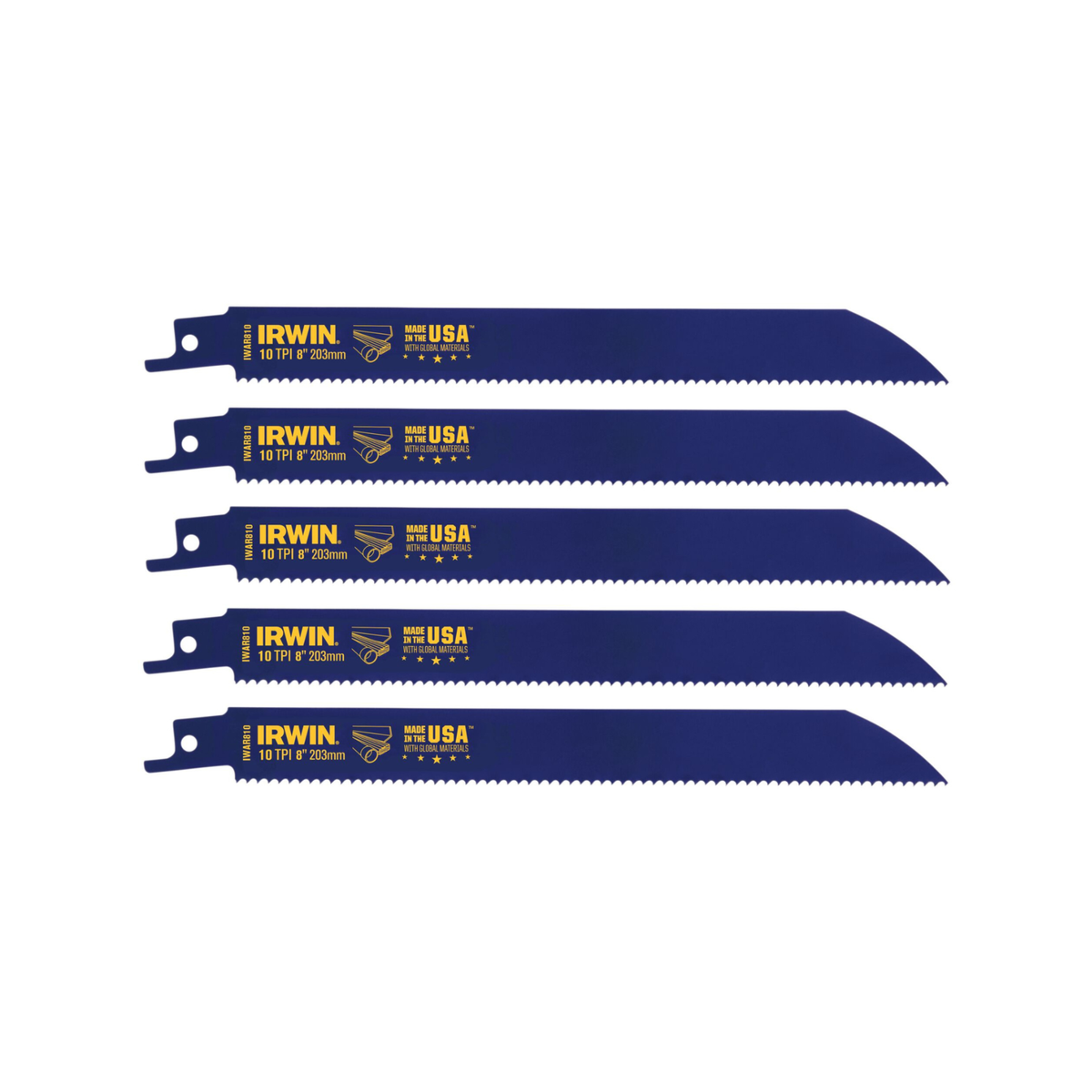 Irwin 8in 10TPI Bi-Metal General Purpose Cutting Reciprocating Saw Blade 5 Pack