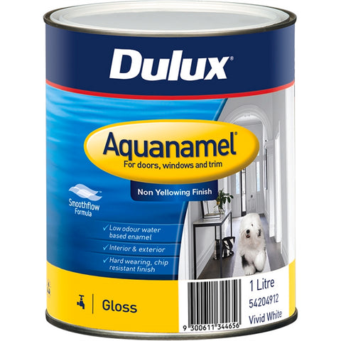 Dulux Aquanamel High Gloss Enamel Paint 1L White Water-Based