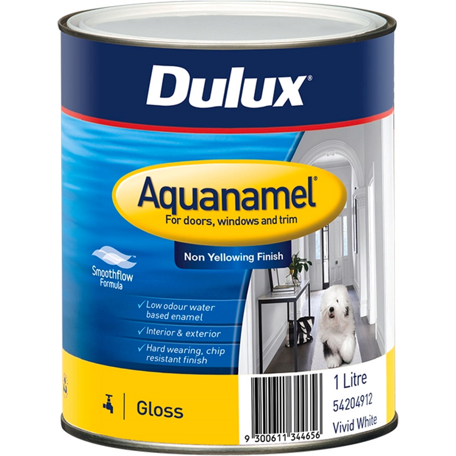 Dulux Aquanamel High Gloss Enamel Paint 1L White Water-Based