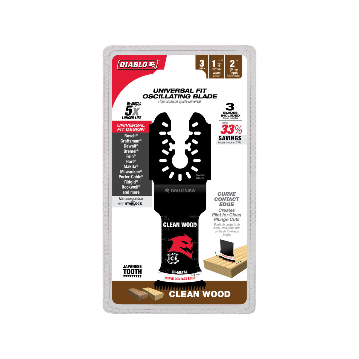 Diablo 32mm Universal Fit Bi-Metal Multi-Tool Blades for Clean Wood, 3 Pack