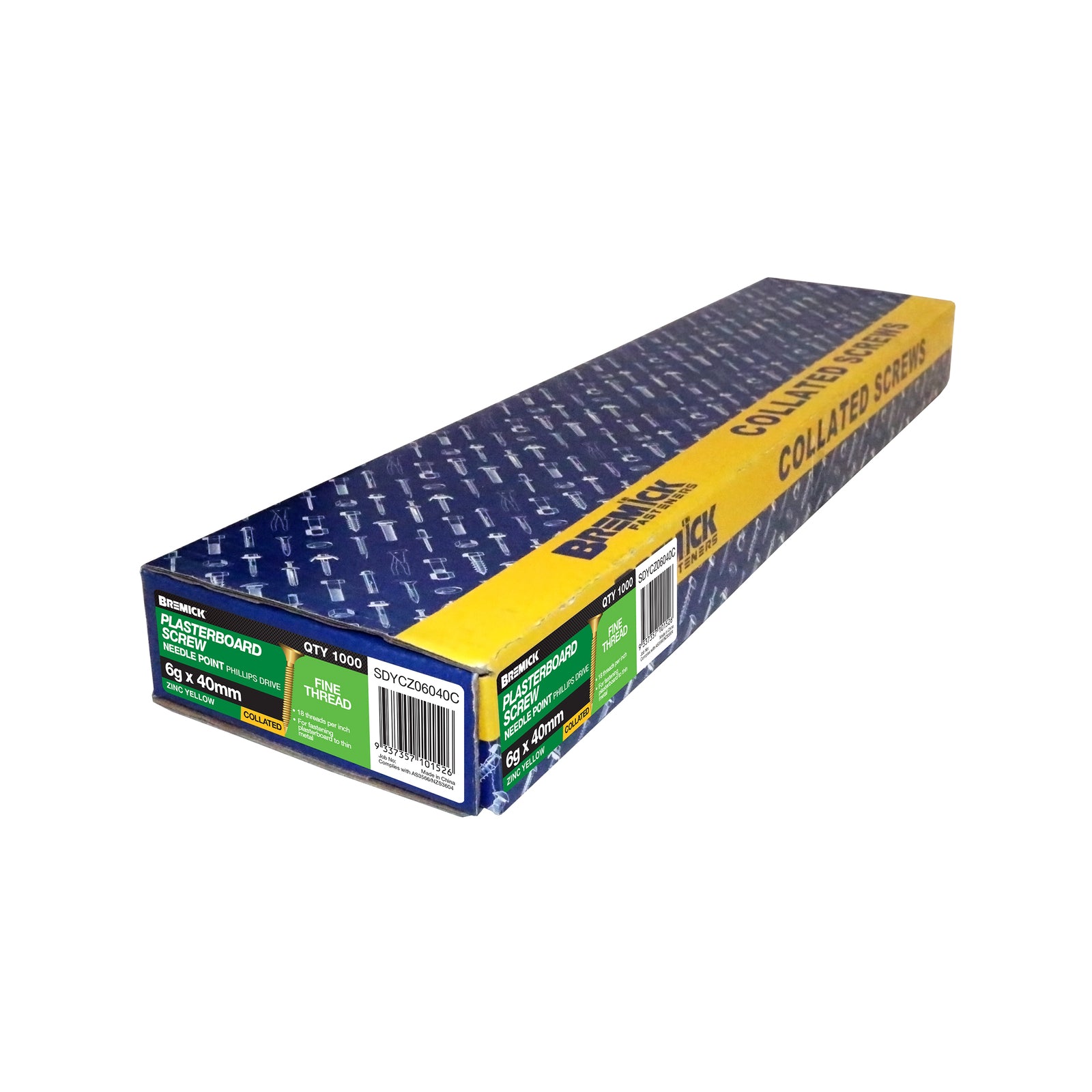 Bremick 6g x 40mm Zinc Yellow Fine Collated Screws 1000 Pack
