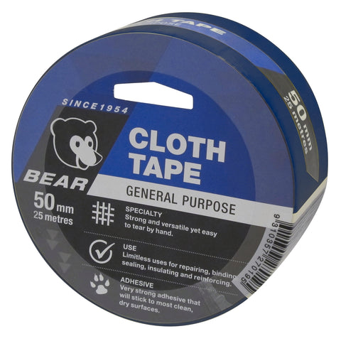 Norton Bear Blue Cloth Tape 50mm x 25m Indoor Outdoor Hand-Tearable