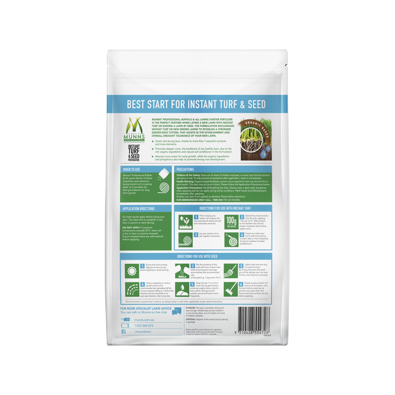 Munns Professional 2.5kg Instant Turf and Seed Starter Granular Fertiliser
