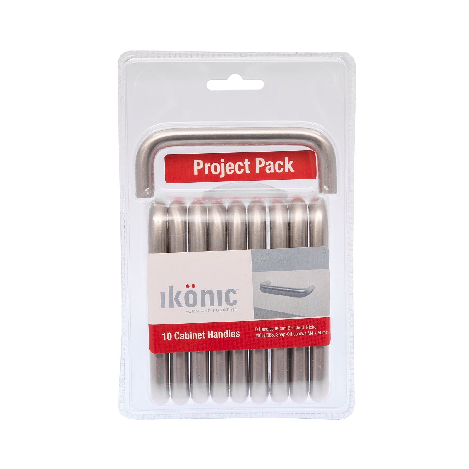 Ikonic Brushed Nickel D Handle Zinc Alloy - 10 Pack