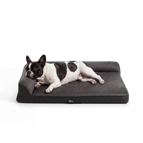 Dog Bed with L Shaped Bolsters - Grey, Medium 71 x 58 x 15cm - Velvet, Egg Crate Foam, Non Slip Base