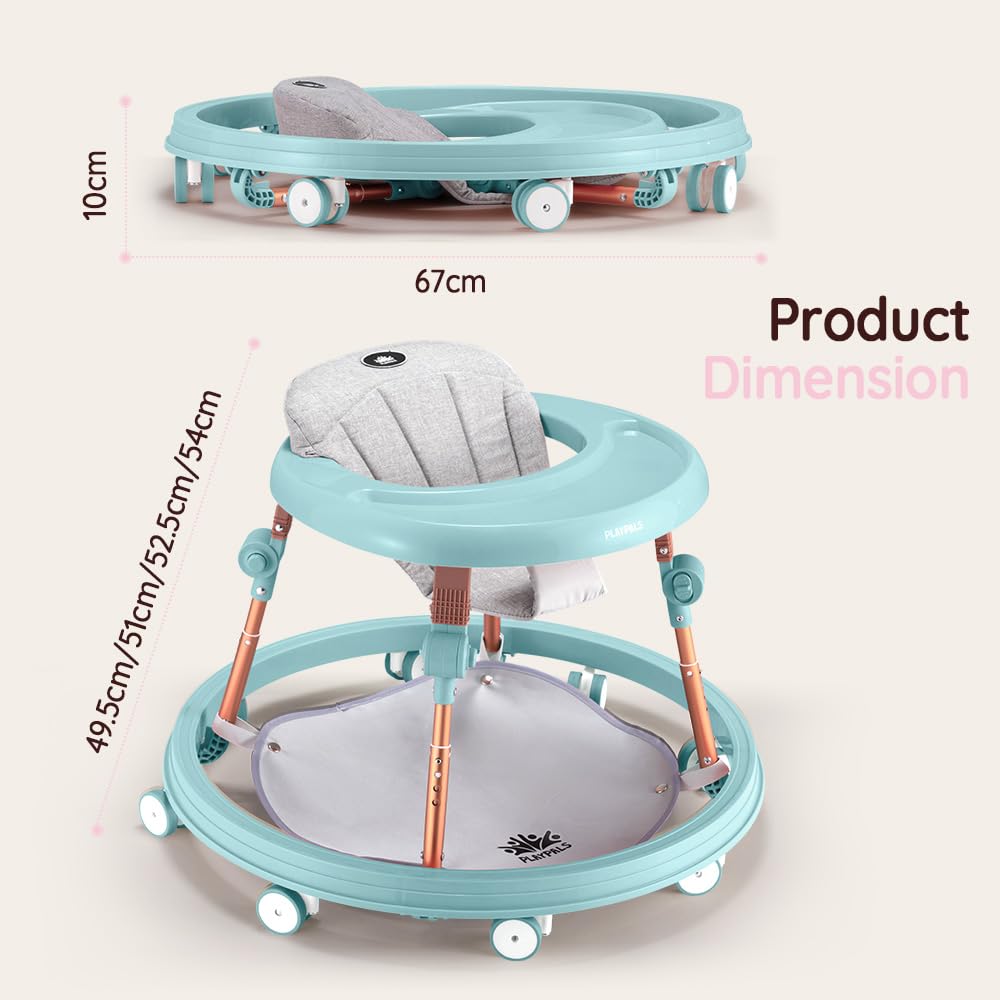 3-in-1 Baby Walker and Activity Table - Mint - 4 Height Positions, Folding Frame, 6-18 Months