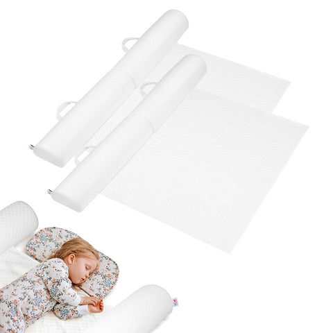 Toddler Bed Bumpers 2-Pack with Handle - White - Memory Foam, Under-Sheet Flap, Water-Resistant