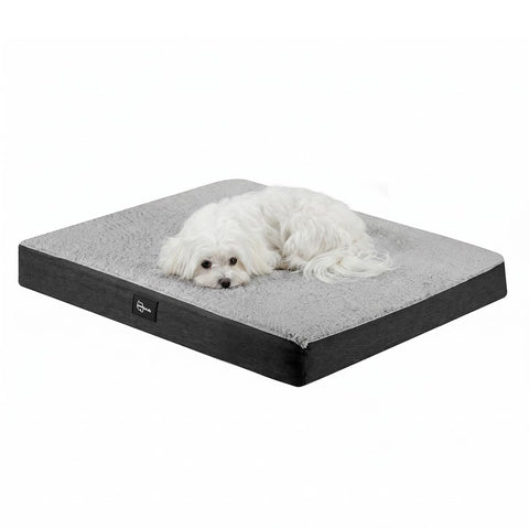 Orthopedic Dog Bed with Handle - Grey, Medium 71 x 58 x 8cm - Memory Foam, Coral Fleece, Washable Cover, Non Slip