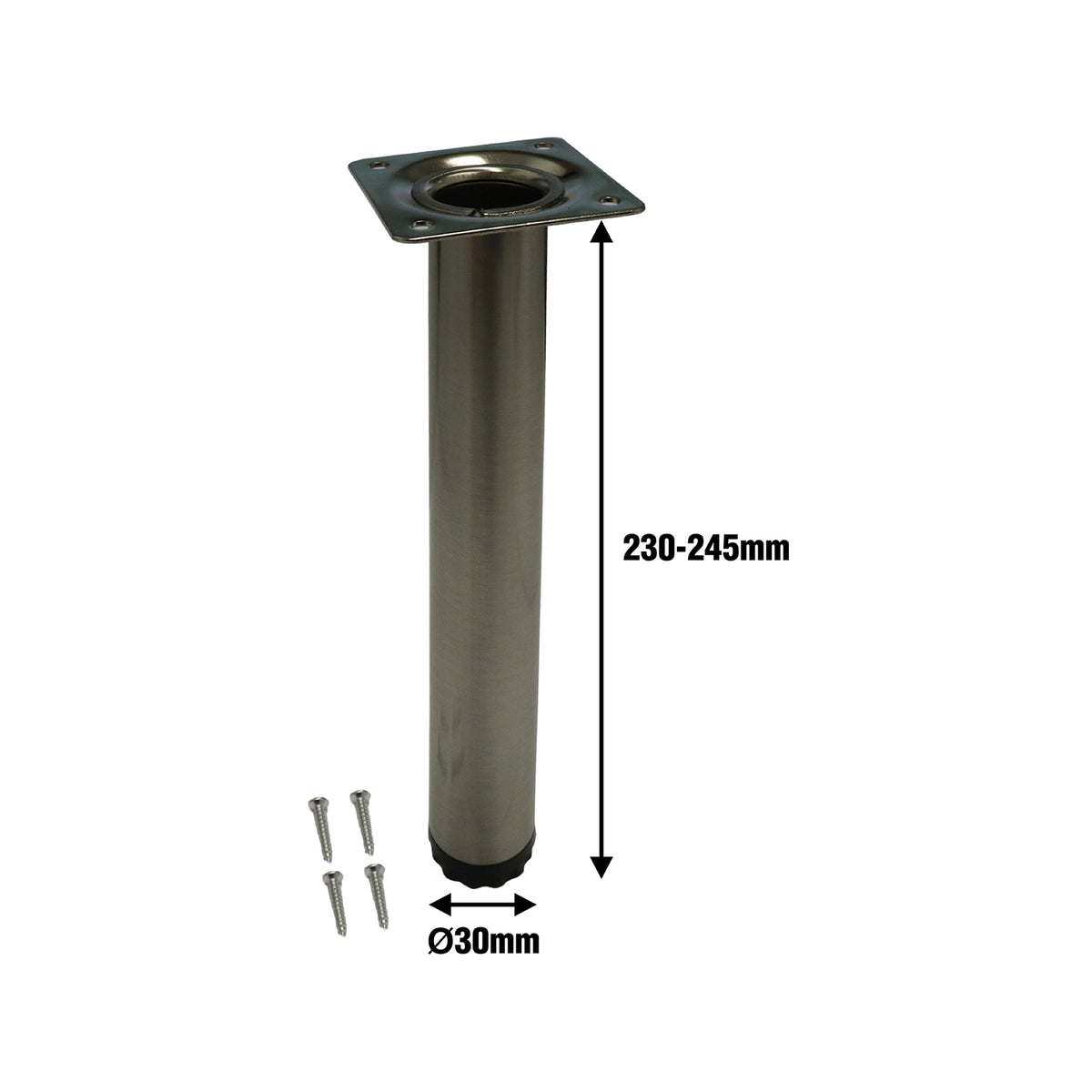 Adoored 30 x 230mm Brushed Nickel Round Steel Table Leg
