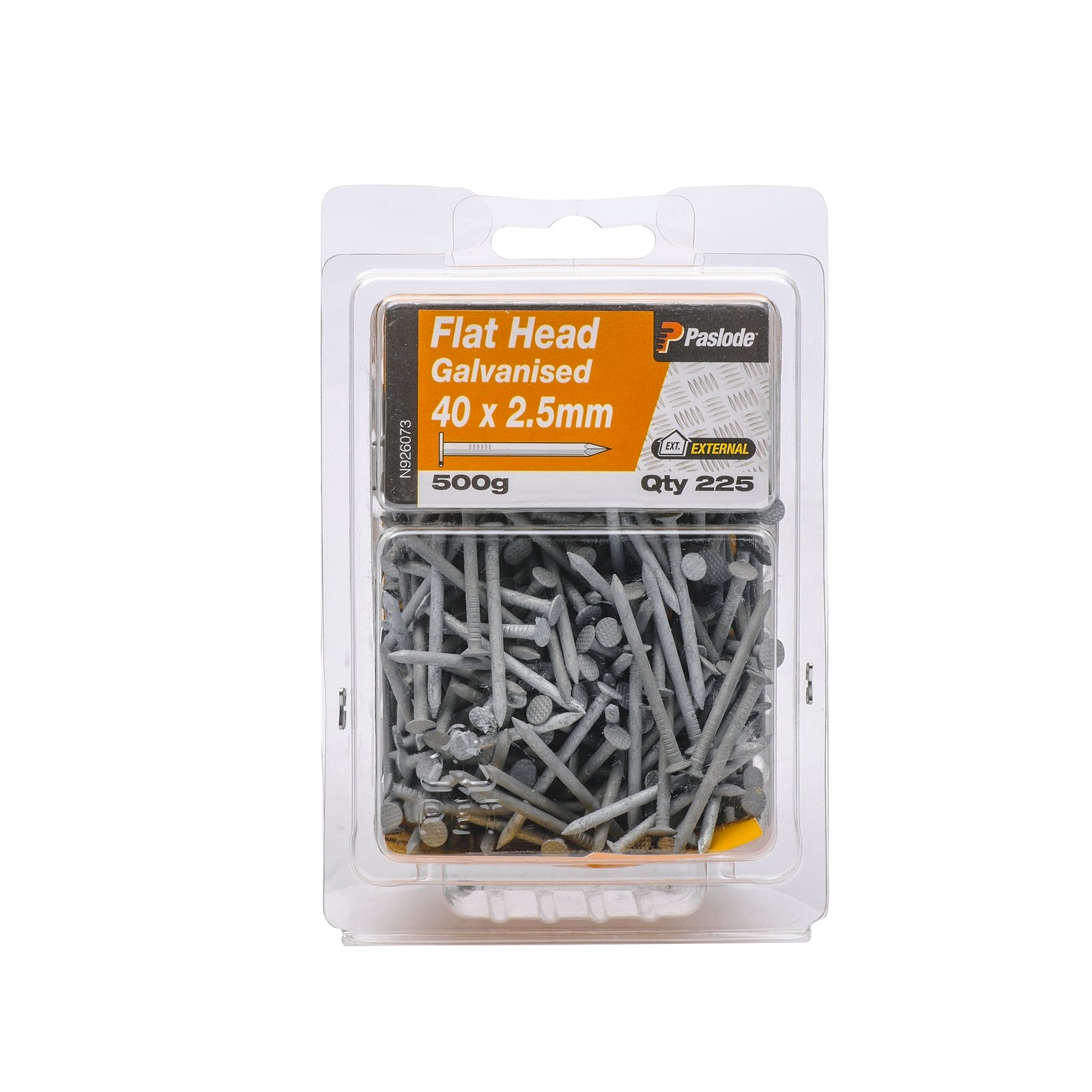 Paslode 40 x 2.5mm Galvanised Steel Flat Head Nails - 500g, 225 Pack