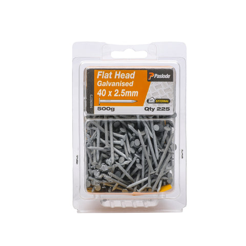 Paslode 40 x 2.5mm Galvanised Steel Flat Head Nails - 500g, 225 Pack