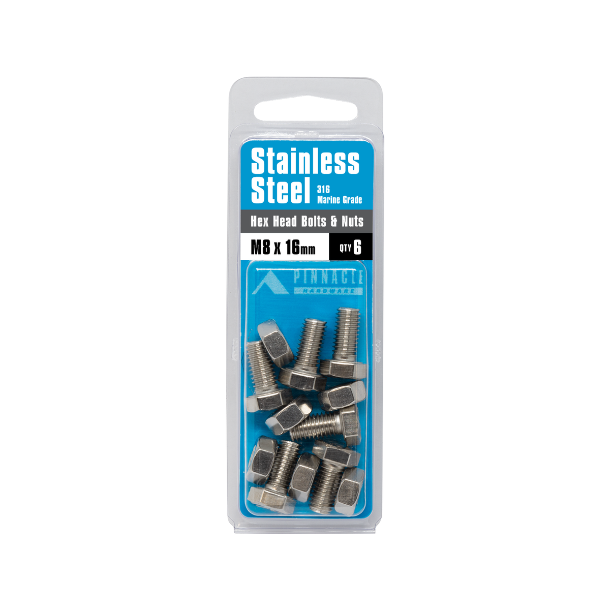 Pinnacle Hardware M8 x 16mm 316 Stainless Steel Hex Head Bolts And Nuts 6 Pack