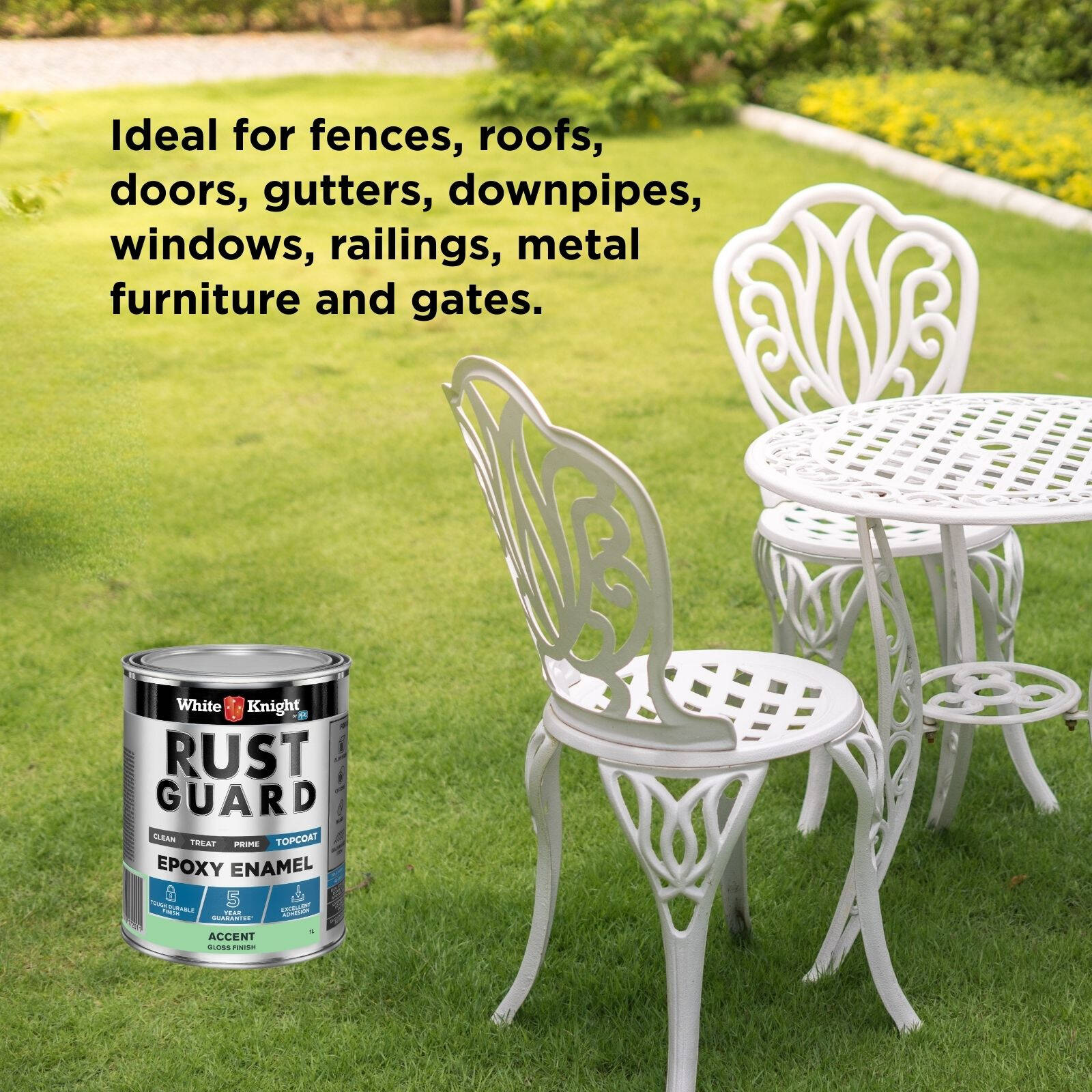 White Knight Rust Guard 1L Accent Gloss Epoxy Enamel Paint, Solvent-Based, One-Step for Metal Surfaces