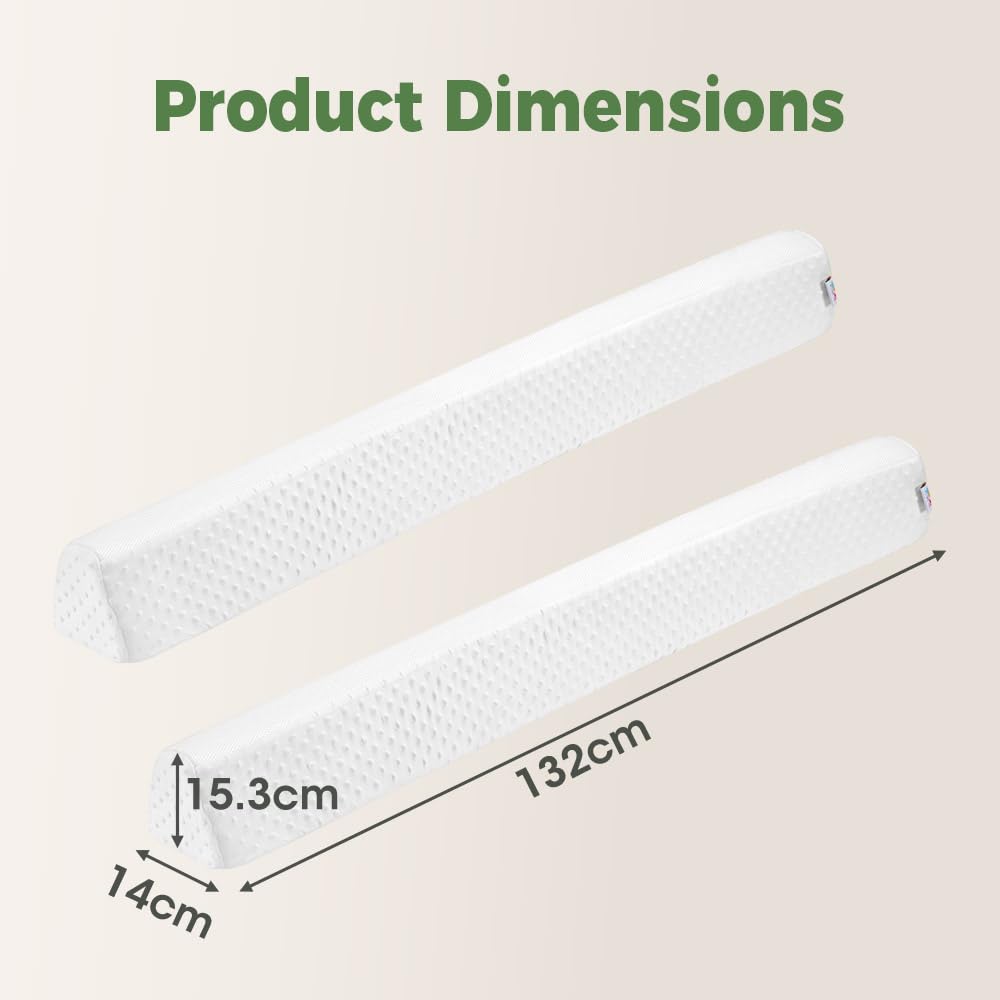 Toddler Bed Bumpers 2-Pack - White 132cm - Memory Foam, Non-Slip Base, Machine Washable Cover