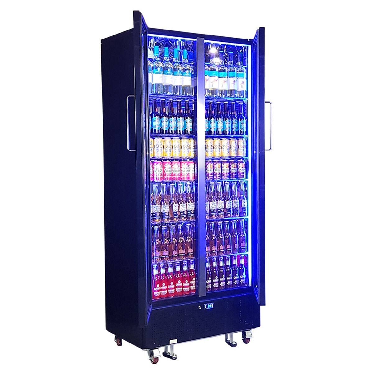 Schmick 694L two door heated glass beverage refrigerator - black, side by side doors - SK668-B-HD