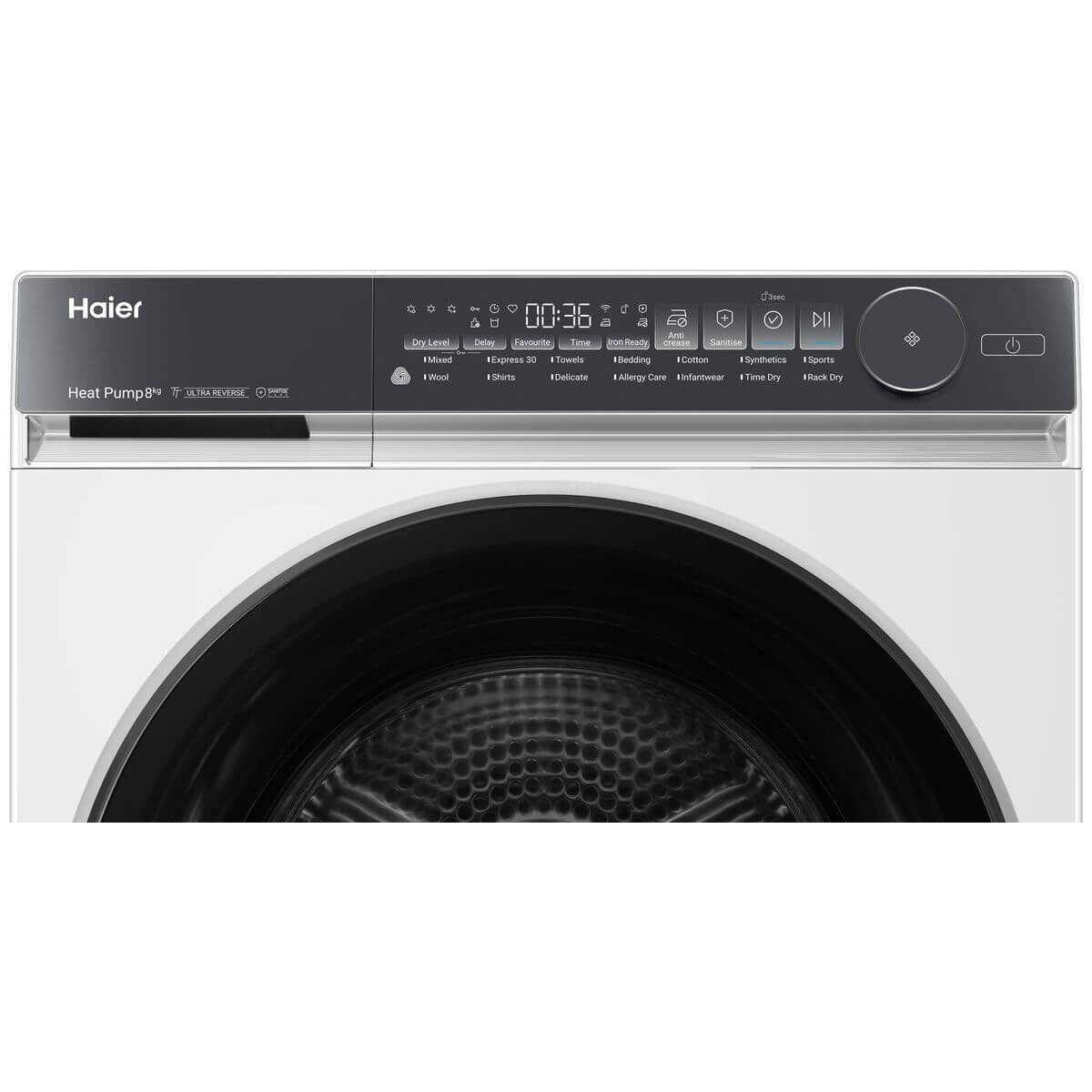Haier 8kg Heat Pump Dryer - White, 8 Star Energy Rating, Fewer Tangles - HDHPS80NW1