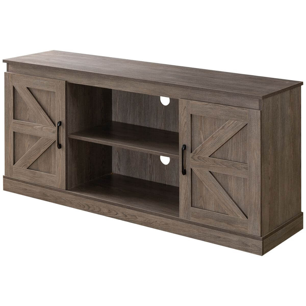 Zinus Wade TV Cabinet - Brown - Three Adjustable Shelves - Cord Ports - Hidden Storage - AU-UTOTV1-16G