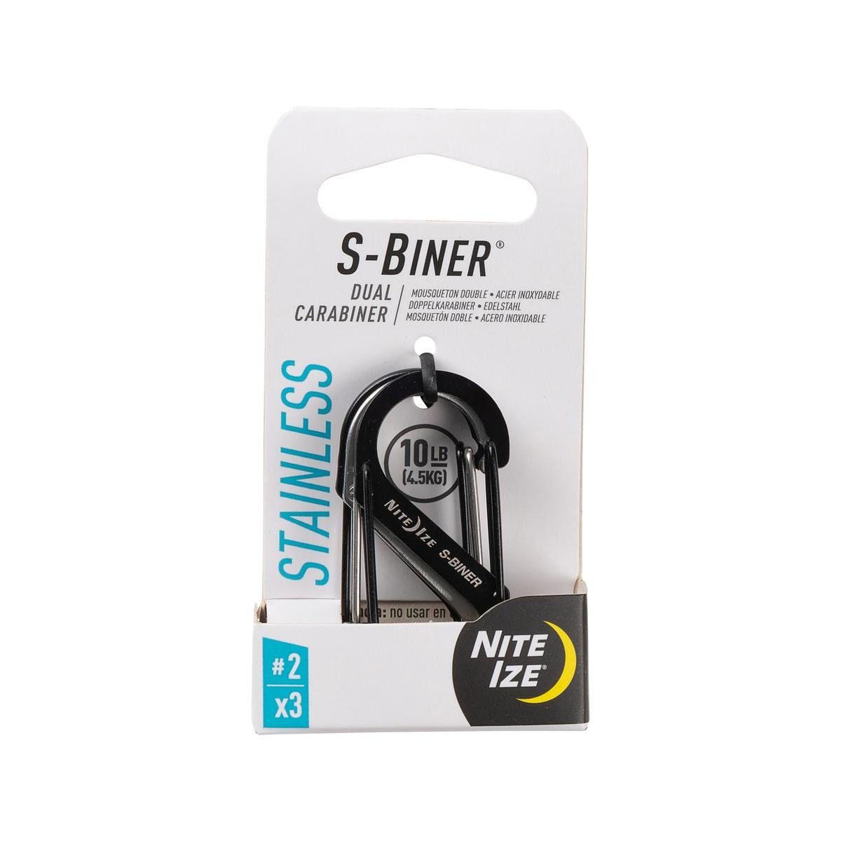 Nite Ize S-Biner Dual Carabiner No. 2, Stainless Steel, 3 Pack, Black/Stainless