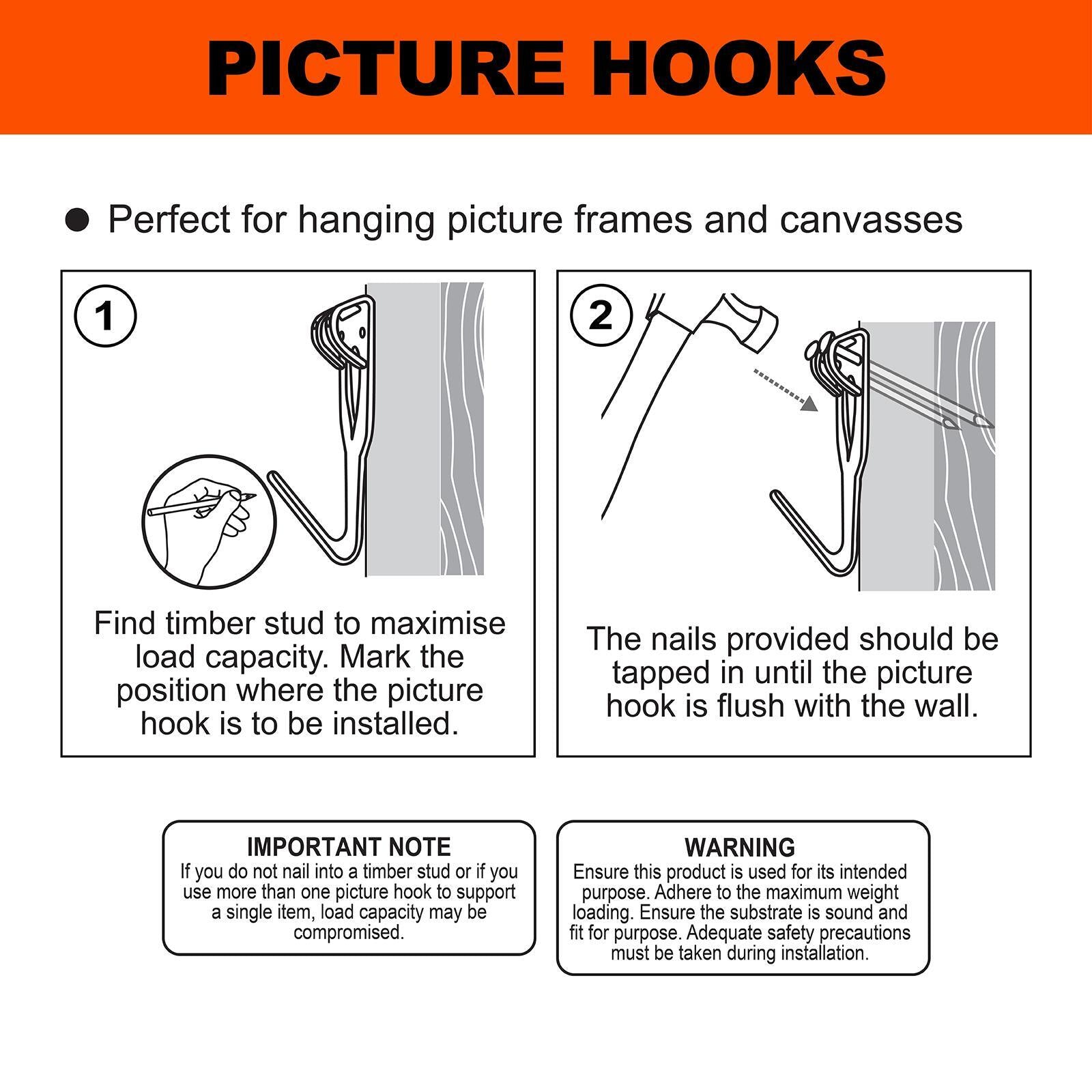 Everhang 10kg Brass Plated Steel Picture Hanging Angle Drive Hook - 15 Pack