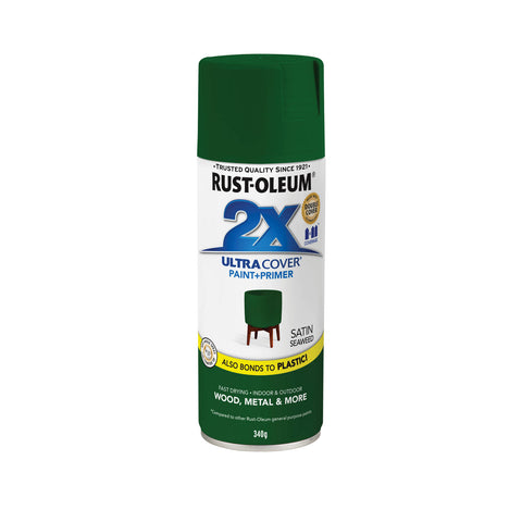 Rust-Oleum 2X Ultra Cover 340g Satin Seaweed Green Spray Paint UV Resistant Indoor Outdoor