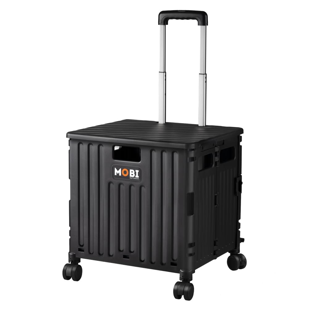 Foldable Camping and Shopping Trolley Cart - Black - 70kg Capacity, 360 Degree Locking Wheels, Telescopic Handle, Canopy