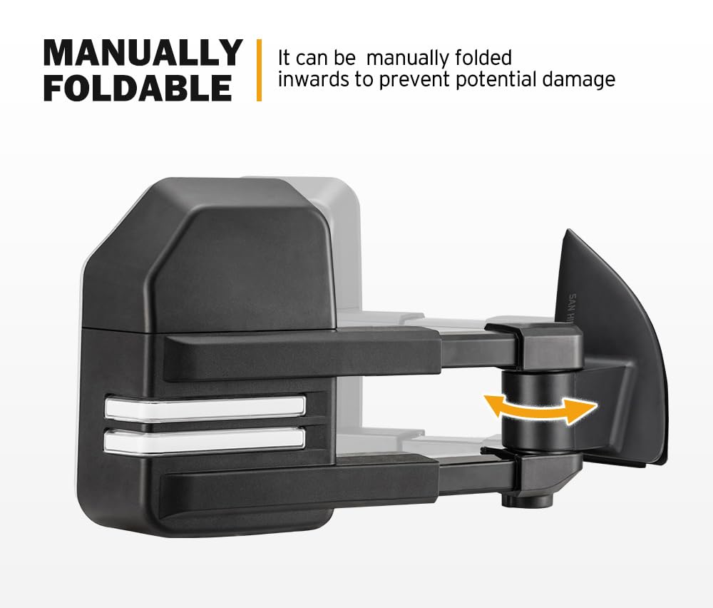 Towing Mirrors for Ford Ranger 2012-2022 - Pair - Extends 80mm, Plug and Play Wiring, Flat and Convex Glass, Aluminium