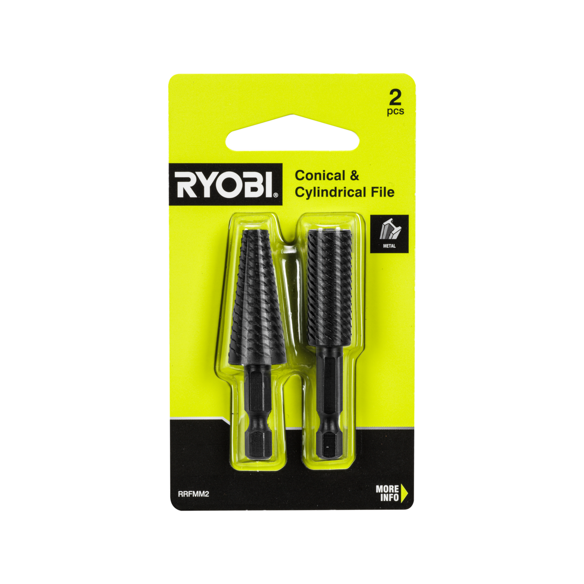 Ryobi 2 Piece Mixed Metal Rotary File Set - 1/4" Hex Shank, Black Oxide