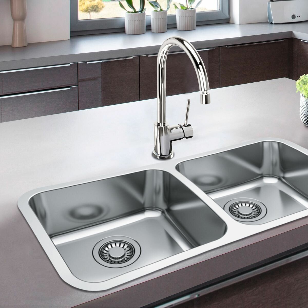 Franke Bell single bowl sink - 18/10 stainless steel, 34L bowl, sound deadening pads - BCX210-42