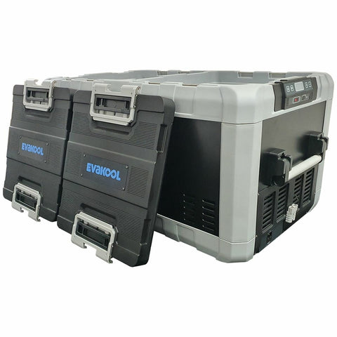EvaKool 96L Travelmate dual zone portable fridge - Black/Silver - Internal LED light - TMDZ-95