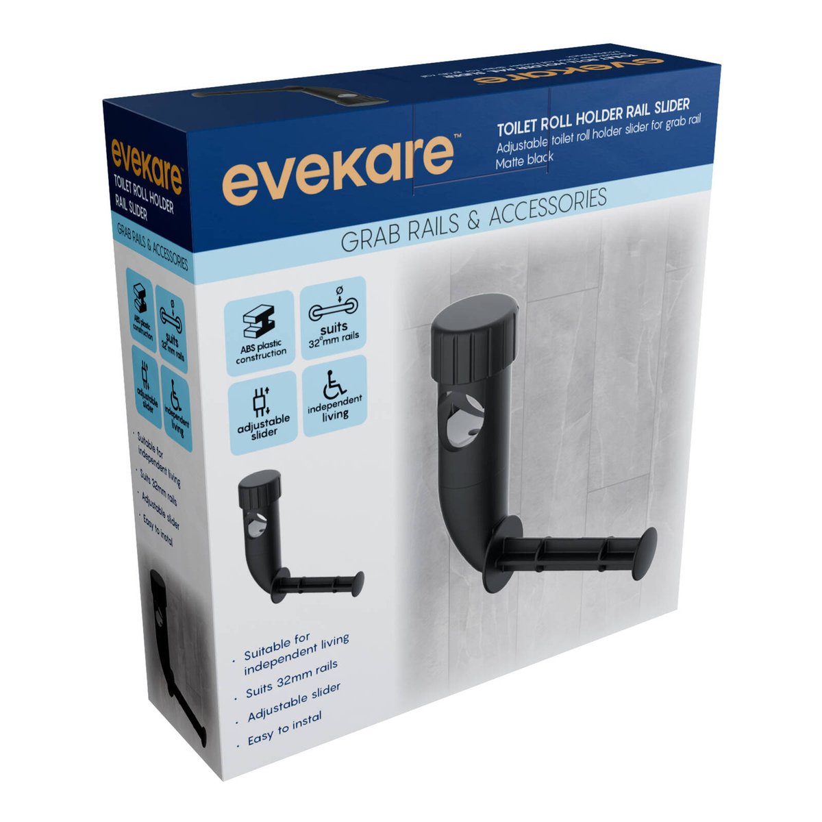 Evekare 32mm Black Matte Toilet Roll Holder - Adjustable - Easy Install - SuperSaverAU - view 2