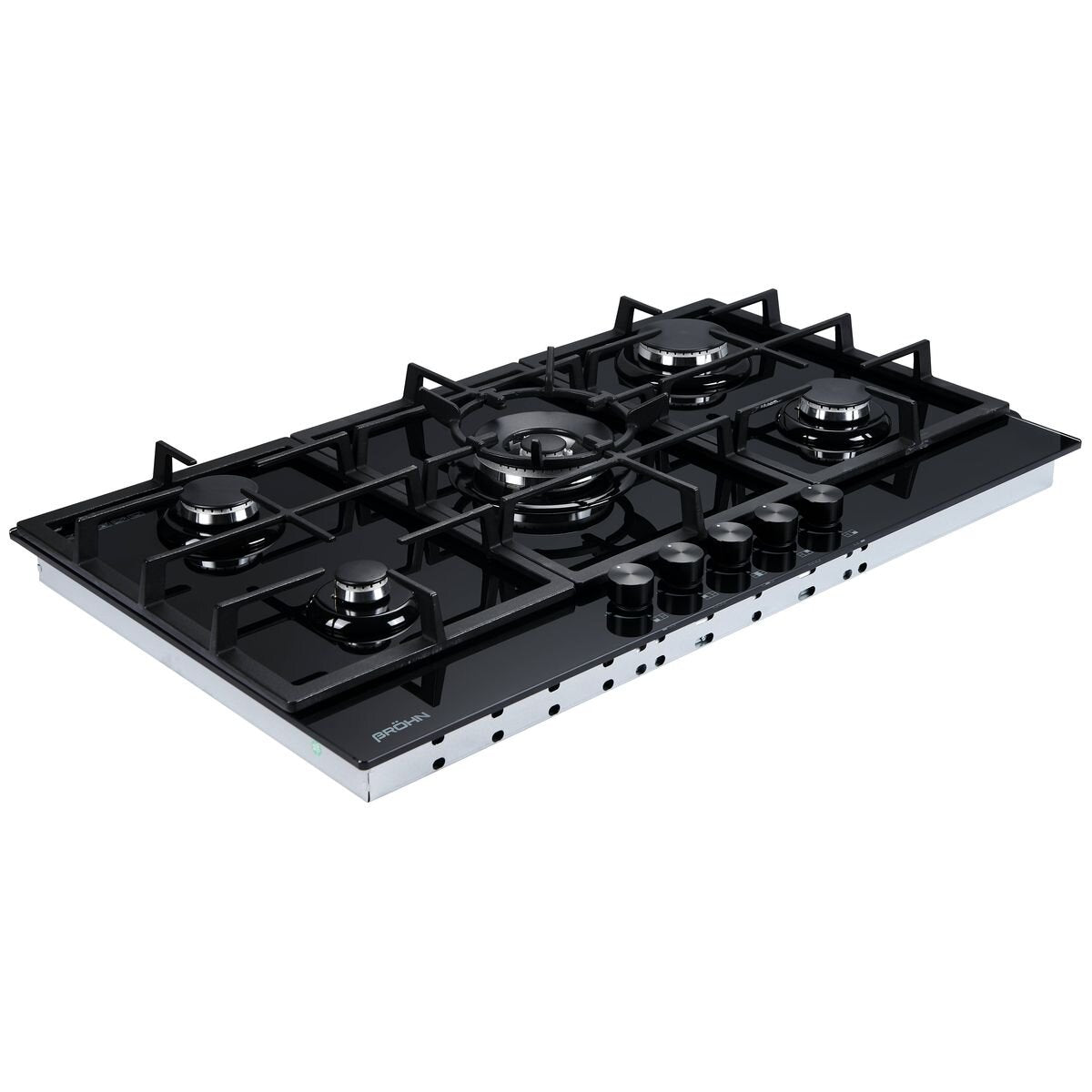 Brohn Tempered Glass Gas Cooktop - 5 Burners, Defendi Burners, Wok Burner - BRGC-AGCP9053-D