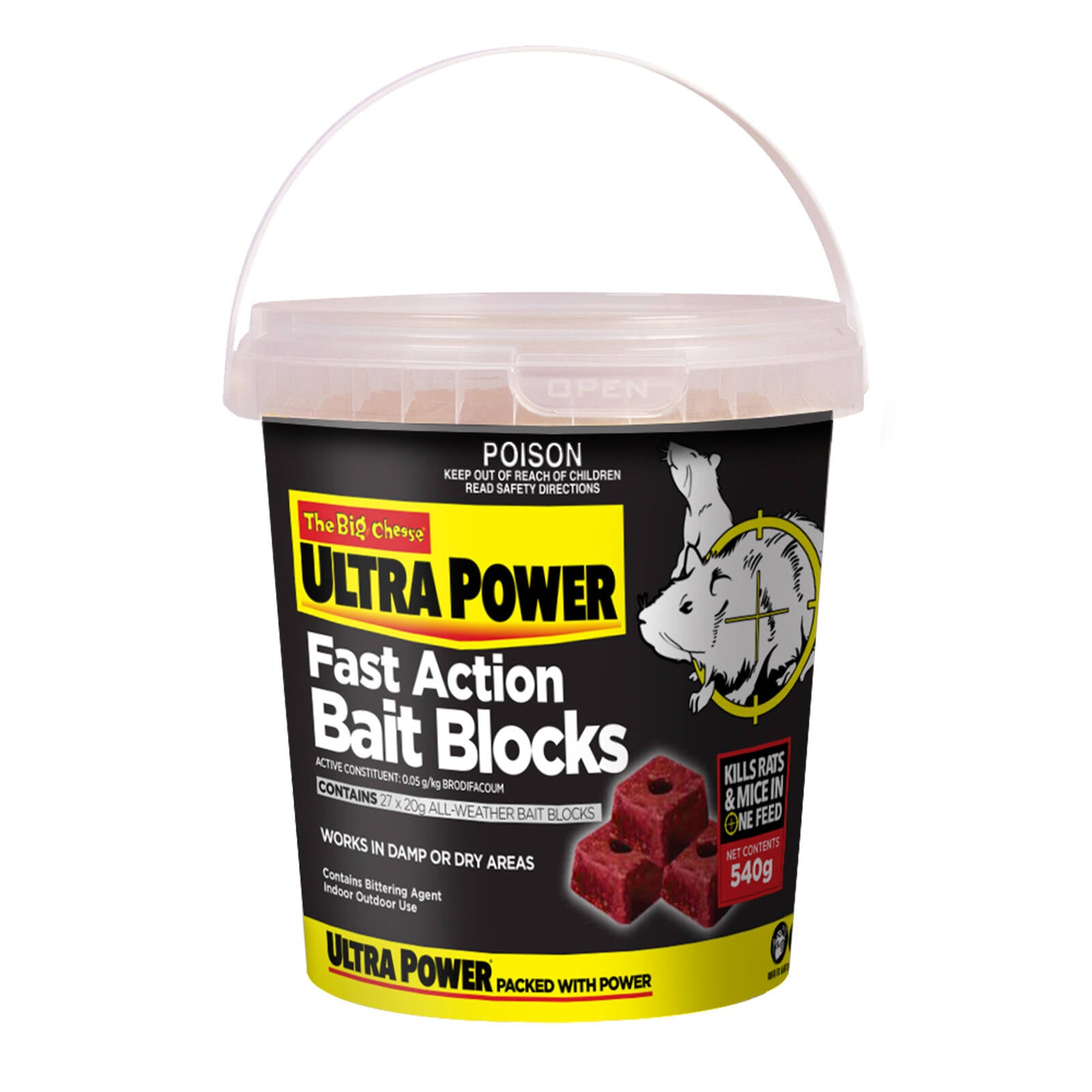 The Big Cheese 540g Ultra Power Fast Action Bait Block Rodenticide Brodifacoum