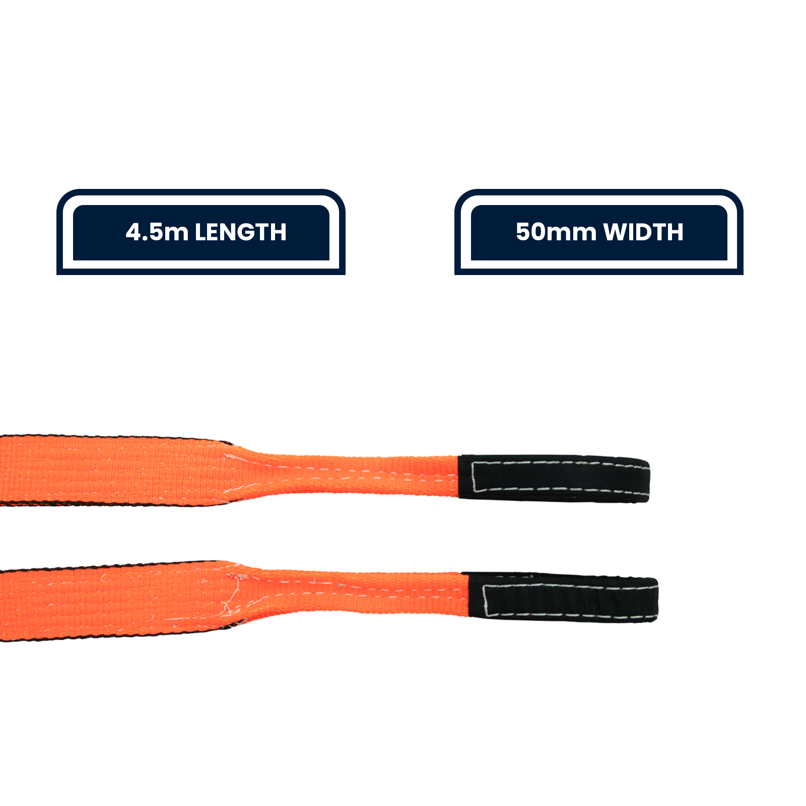 Grunt 50mm x 4.5m Heavy Duty Tow Strap, Orange Polyester, UV Protected, 2272kg Lashing Capacity