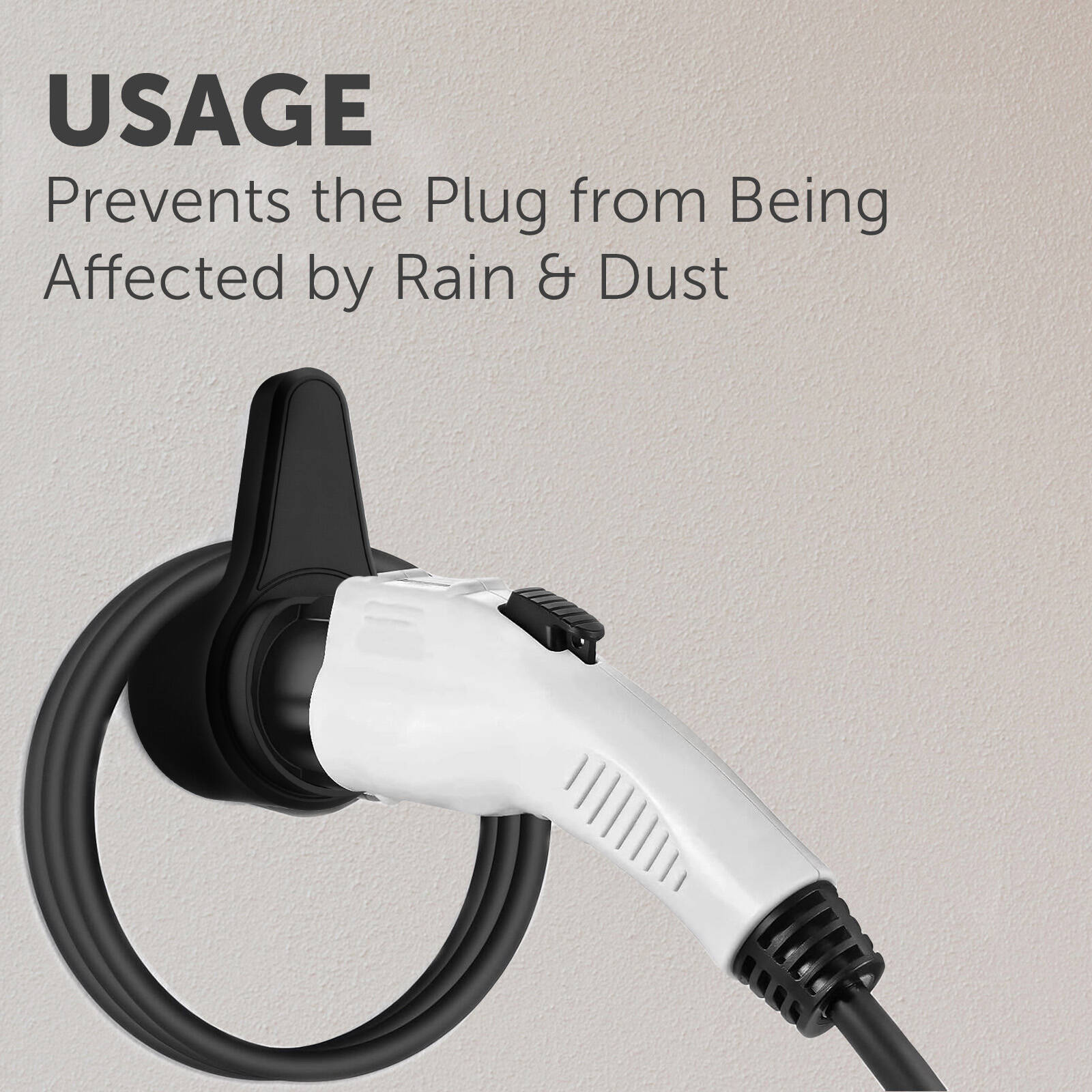 Arlec EV Wall Mount Type 2 Connector Cable Holder, Black Polyamide