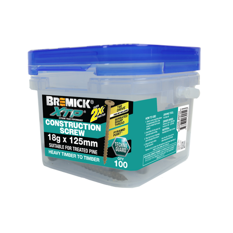 Bremick XTP 18g x 125mm TechnoGuard Tan T40 Serrated Washer Head Construction Screw - 100 Pack