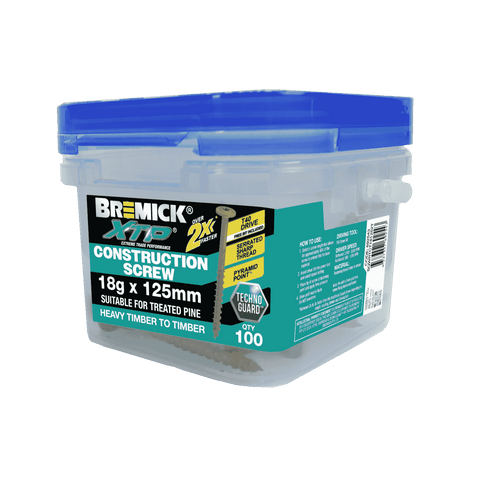 Bremick XTP 18g x 125mm TechnoGuard Tan T40 Serrated Washer Head Construction Screw - 100 Pack