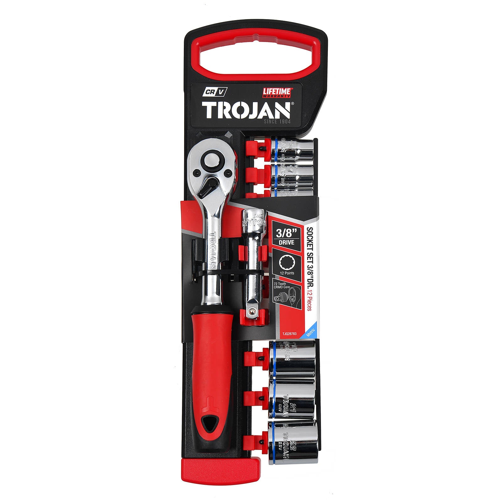 Trojan 12 Piece 3/8" Drive Metric Socket Set, Chrome Vanadium 12 Point